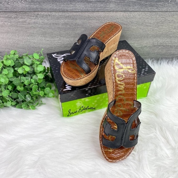 New Sam Edelman Regis Black Platform Wedge Sandals - Picture 5 of 9